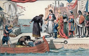 Séptima Cruzada: El rey de Francia Luis IX deja a San Juan de Acre en Israel de Gustave Demoulin