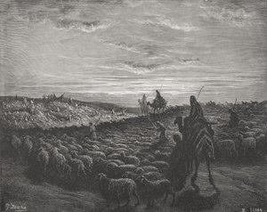 Abraham viajando a la tierra de Canaán, Génesis 13:1-4, ilustración de 