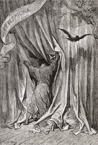 Según un dibujo de Gustave Dore para el poema de Edgar Allan Poe El cuervo. De Vida y recuerdos de Gustave Dore, publicado en 1885.