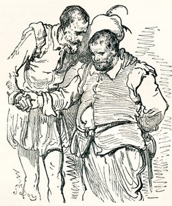 Según un dibujo original de Gustave Dore de Don Quijote y Sancho Panza. De Vida y recuerdos de Gustave Dore, publicado en 1885. de Gustave Dore