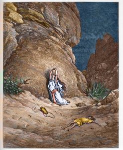 Agar y su hijo Ismael, en el desierto después de ser expulsados por Abraham - grabado en "La Biblia ilustrada" por Gustave Doré (1832-1883) de Gustave Dore