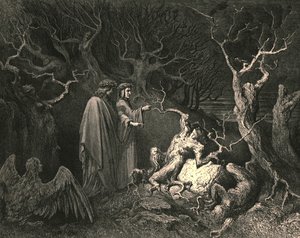 Y de inmediato el tronco exclamó, ¿Por qué me arrancaste?, c1890 de Gustave Dore