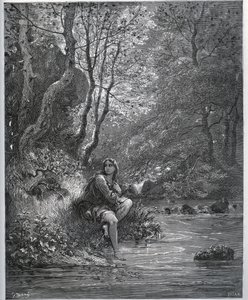 Aparición de Dorotea en ropa de campesina - de “Don Quijote de la Mancha” de Miguel Cervantes (1547-1616) - xilografía después del dibujo de Gustave Doré de Gustave Dore