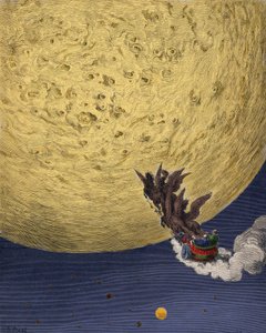 Astolfo en el carro de Elías parte en busca de la razón de Rolando en la luna. Ilustración de Gustave Doré (1832-1883) para “El Orlando Furioso” de Ludovico Ariosto llamado Ariosto. Siglo XIX de Gustave Dore