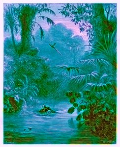 Atala y Chactas cruzando un río, ilustración de 