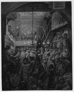 Billingsgate - Venta de pescado en la subasta. Ilustración para Londres por Louis Enault ilustrada por Gustave Doré de Gustave Dore