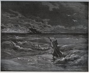 Historia del cautivo. Aagi-Morato, el padre de Zoraide, está en la barca en la orilla de 