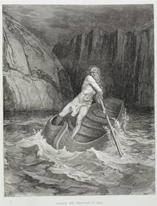 Caronte, el Barquero del Infierno, de La Divina Comedia (Infierno) por Dante Alighieri (1265-1321) grabado por Stephane Pannemaker (1847-1930) c.1868 de Gustave Dore