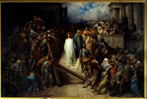 Cristo dejando al sacerdote. Después de ser condenado por el pueblo, Jesucristo comenzó el Vía Crucis de Gustave Dore