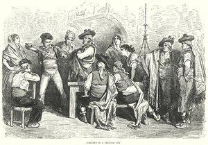 Compañía en una posada española (grabado) de Gustave Dore