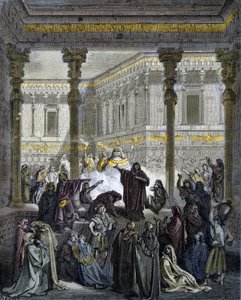 Daniel confundiendo a los sacerdotes de Baal - grabado en "La Biblia ilustrada" por Gustave Doré (1832-1883) - Grabado de "La Biblia de Doré" de Gustave Dore