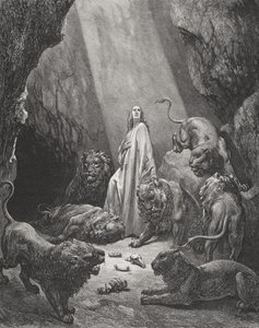 Daniel en el foso de los leones, Daniel 6:16-17, ilustración de 