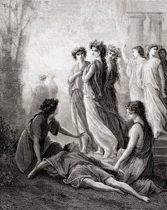 Daphnis et Alcimadure, de una edición de finales del siglo XIX de Fábulas de La Fontaine (grabado en madera)