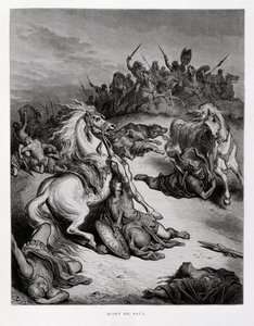 Muerte del rey Saúl de Israel, ilustración de la Biblia de Dore