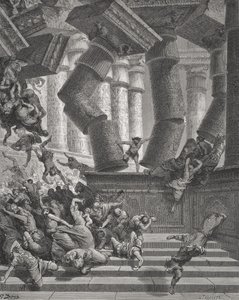 La muerte de Sansón, Jueces 26:28-30, ilustración de 