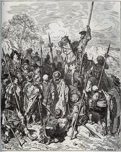 Don Quijote y Sancho con el escuadrón de los aldeanos rebuznadores - de “Don Quijote de la Mancha” de Miguel Cervantes (1547-1616) - xilografía según dibujo de Gustave Doré de Gustave Dore