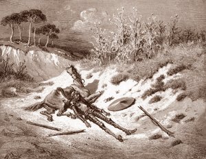 Don Quijote Después de su paliza, el Quijote llama a su dama ideal Dulcinea del Toboso Grabado de Gustave Dore (1832-1883) para "El Ingenioso Hidalgo Don Quijote de la Mancha" de Miguel de Cervantes (1547-1616) 1863 Colección particular