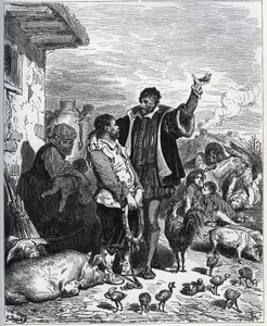 Don Quijote convence a su vecino Sancho Panza de ser su escudero - de "Don Quijote de la Mancha" de Miguel Cervantes de Gustave Dore