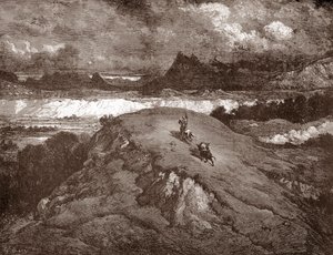 Don Quijote y sancho Panza acercándose a la sierra morena Grabado de Gustave Dore (1832-1883) para "L