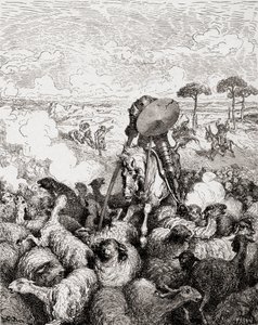 Don Quijote luchando contra el rebaño de ovejas, de Die Gartenlaube, pub. 1905 de Gustave Dore