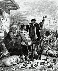 Don Quijote llevando a Sancho Panza de su casa y nombrándolo gobernador, ilustración de Gustave Doré para la edición de 1880 de Don Quijote de Miguel de Cervantes Saavedra
