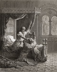 Eduardo I (1239-1307) de Inglaterra mata a su posible asesino en junio de 1272, ilustración de 