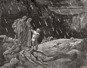 Grabado de Gustave Dore 1832-1883 Artista e ilustrador francés para Inferno de Dante Alighieri Canto XV líneas 28 y 29 de Gustave Dore