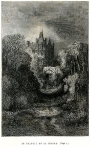 Grabado de Gustave Dore en frontispicio de la novela de Theophile Gautier "El capitán Fracasse". Edición Charpentier 1863. El castillo de la Misere, residencia del barón de Sigognac. de Gustave Dore