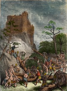 Feudalismo en la Edad Media: Siervos trabajando para el Señor - Grabado de Gustave Doré del siglo XIX en “Historia Nacional ilustrada de Francia desde los tiempos más antiguos hasta el presente” 1876 - Colección privada