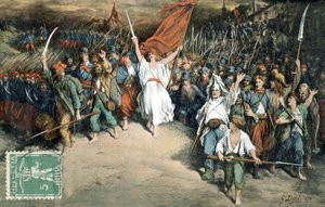 República Francesa conduciendo al pueblo francés a la lucha contra los prusianos, dibujo de Gustave Dore (1870), Tarjeta postal de Gustave Dore