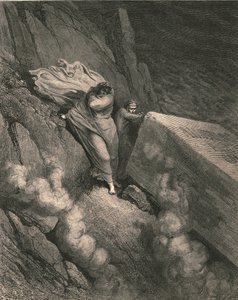 Desde el abismo profundo, detrás de la tapa de un gran monumento nos retiramos, c1890 de Gustave Dore