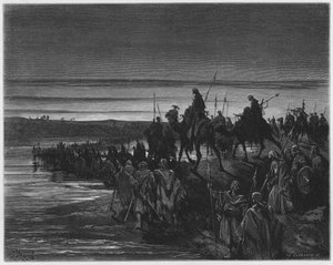 Biblia de Gustave Doré: Los hijos de Israel cruzando el Jordán