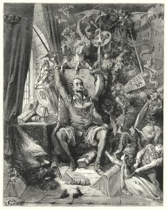 Don Quijote de Gustave Doré: "Un mundo de nociones desordenadas, sacadas de sus libros, llenaron su imaginación" de Gustave Dore