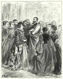 Don Quijote de Gustave Doré: "La esposa de Don Antonio había invitado a varios de sus amigos a un baile, para honrar a su invitado" (grabado) de Gustave Dore