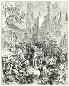 Don Quijote de Gustave Doré: "Encerrándolo en medio de su brigada, lo condujeron hacia la ciudad"