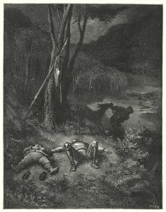 Don Quijote de Gustave Doré: "Gines, que era un extraño tanto a la gratitud como a la humanidad, decidió huir con el asno de Sancho" de Gustave Dore