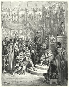 Don Quijote de Gustave Doré: "El gobernador Sancho Panza administrando justicia" (grabado) de Gustave Dore