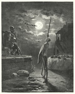 Don Quijote de Gustave Doré: "Comenzó a caminar por el abrevadero con un porte gracioso" (grabado) de Gustave Dore