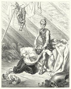 Don Quijote de Gustave Doré: "Creyó verdaderamente que su última hora había llegado" (grabado)