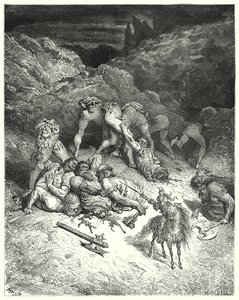 Don Quijote de Gustave Doré: "Cómo Felixmarte cortó a cinco gigantes por la mitad" (grabado) de Gustave Dore