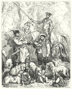 Don Quijote de Gustave Doré: "Haz lo posible por aguantar el hambre con eso hasta que la cena esté lista" de Gustave Dore