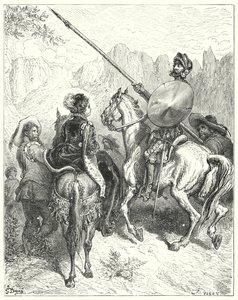 Don Quijote de Gustave Doré: "Ahora, señora," dijo Don Quijote, "déjeme suplicarle que me diga por dónde debemos ir para servirle" de Gustave Dore