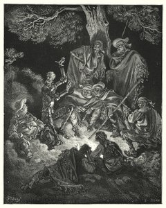 Don Quijote de Gustave Doré: "¡Oh, feliz edad!", exclamó, "¡que nuestros primeros padres llamaron la edad de oro!" de Gustave Dore