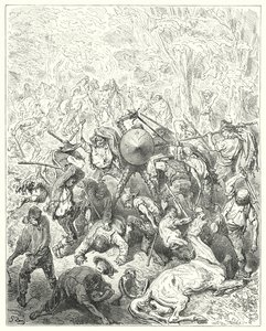 Don Quijote de Gustave Doré: "Los yangüeses se armaron con sus palancas y bastones" de Gustave Dore