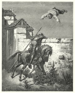 Don Quijote de Gustave Doré: "Cuanto más se enfurecía, más lo lanzaban y reían" de Gustave Dore