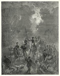 Don Quijote de Gustave Doré: "La mañana comenzó a esparcir sus miradas sonrientes en el cuarto oriental del cielo"