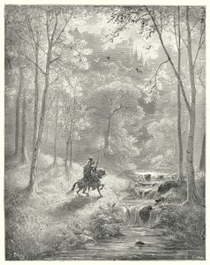 Don Quijote de Gustave Doré: "El cielo le parece más transparente, y el sol parece brillar con doble intensidad" (grabado) de Gustave Dore