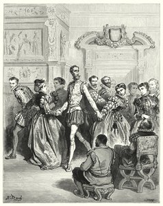 Don Quijote de Gustave Doré: "Dos damas hicieron su corte principalmente a Don Quijote" (grabado) de Gustave Dore