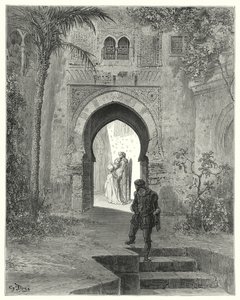 Don Quijote de Gustave Doré: "Zoraida, mostrando preocupación en su rostro, se fue con su padre" de Gustave Dore
