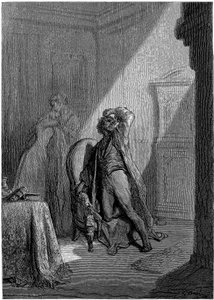 Ilustración de Gustave Dore (1832-1883) para el cuento "El cuervo" de Edgar Allan Poe. Esta serie fue terminada por Dore en 1883, el año de su muerte, y es por tanto una de sus obras más recientes.